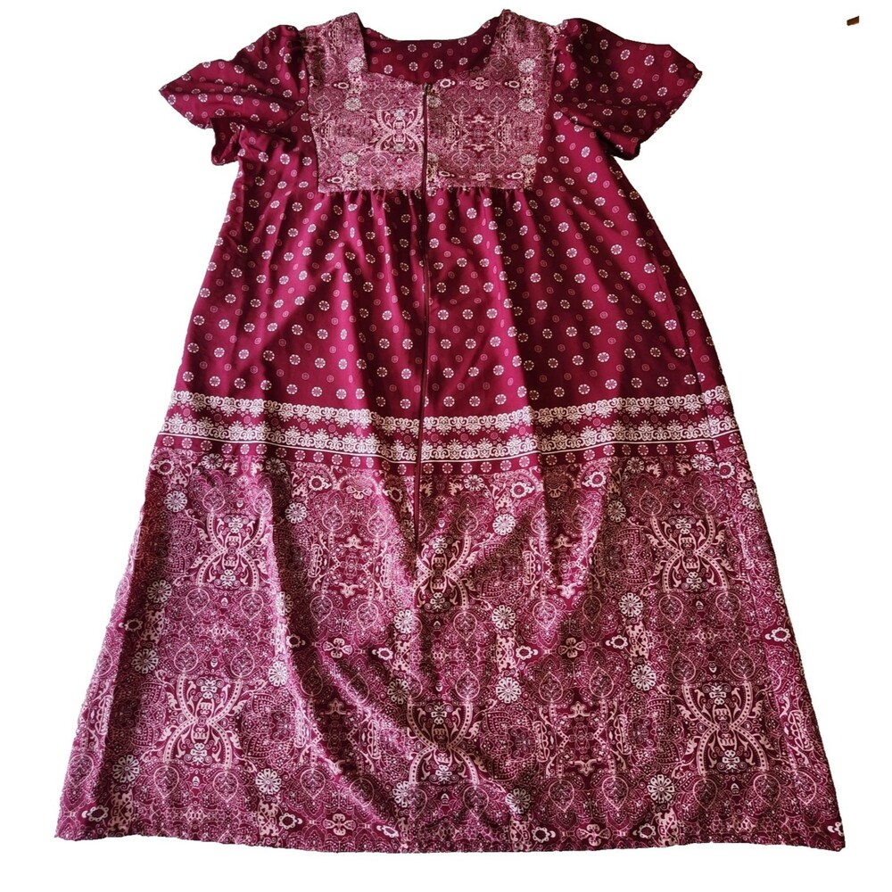 Cozee Corner XL Red Bandana Patchwork Lounge House Dress Front Zip Grandmacore